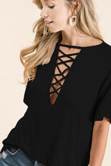 Jersey Knit Top w/ Crisscross front