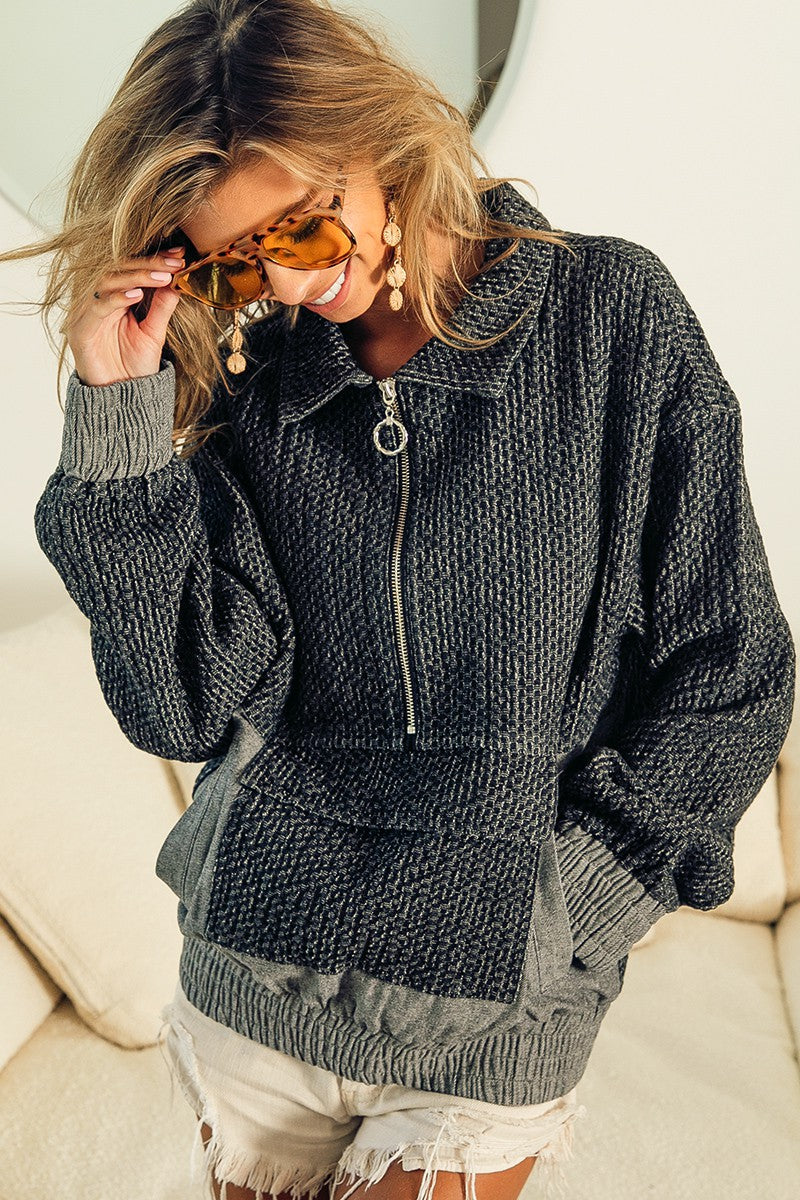 Denim half zip jacket