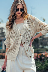 Open Knit V-Neck Cardigan