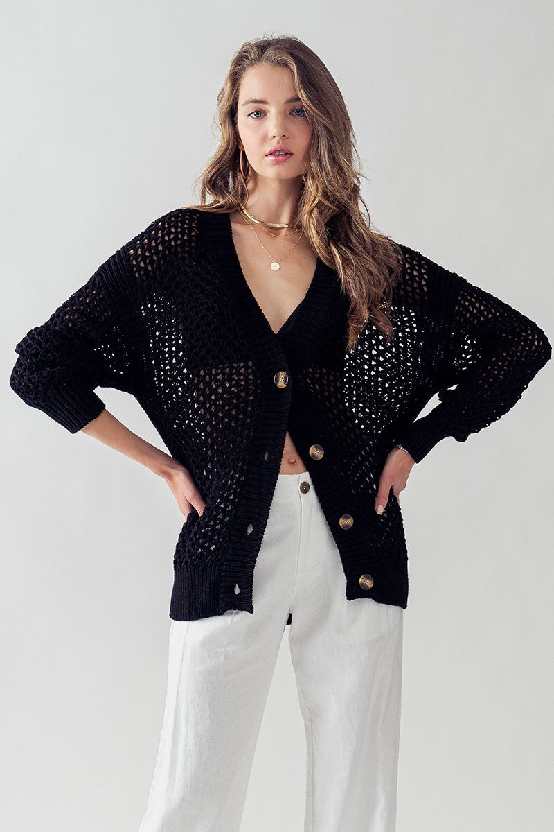 Open Knit V-Neck Cardigan