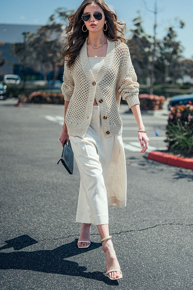 Open Knit V-Neck Cardigan