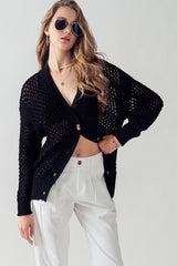 Open Knit V-Neck Cardigan