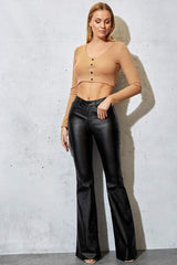 Coated Denim Flare Leg Jeans