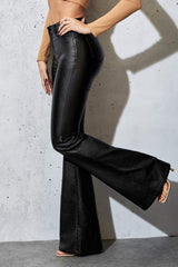 Coated Denim Flare Leg Jeans