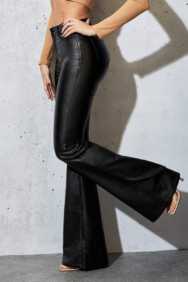 Coated Denim Flare Leg Jeans