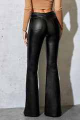 Coated Denim Flare Leg Jeans