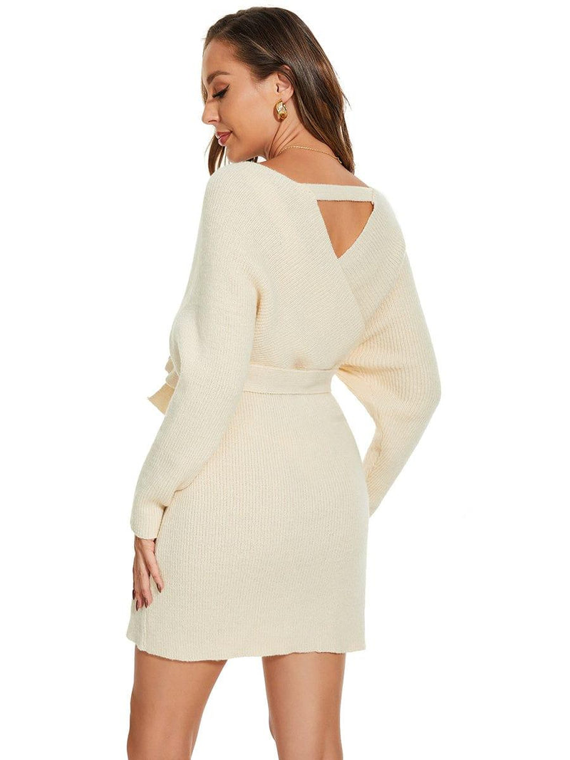 ever RACHELLE|V-Neck Wrap Long Dolman Sleeve Knit Bodycon Sweater Dress