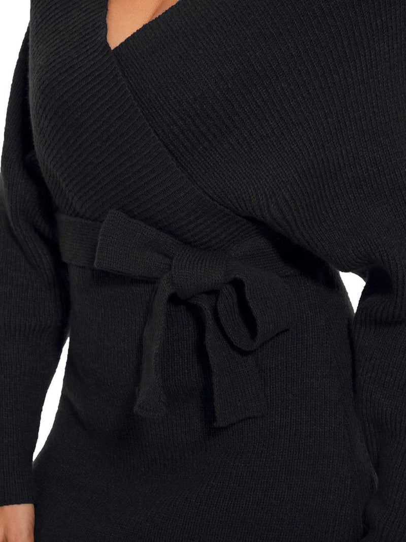 ever RACHELLE|V-Neck Wrap Long Dolman Sleeve Knit Bodycon Sweater Dress