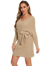ever RACHELLE|V-Neck Wrap Long Dolman Sleeve Knit Bodycon Sweater Dress