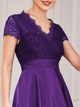 ever HARLEY|Romantic V-neck Lace Bodice Wedding Guest Dress with Pockets