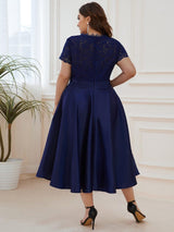 ever HARLEY|Romantic V-neck Lace Bodice Wedding Guest Dress with Pockets