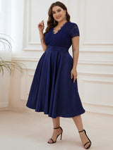 ever HARLEY|Romantic V-neck Lace Bodice Wedding Guest Dress with Pockets