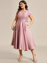 ever HARLEY|Romantic V-neck Lace Bodice Wedding Guest Dress with Pockets
