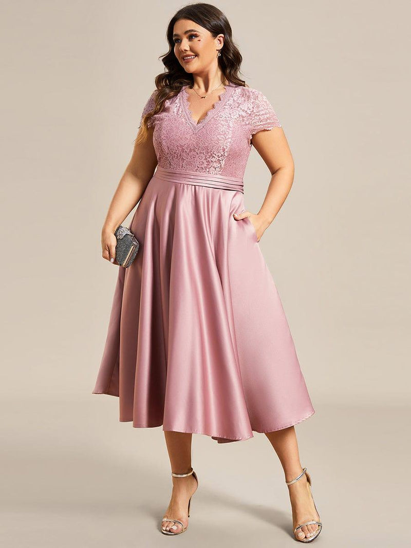 ever HARLEY|Romantic V-neck Lace Bodice Wedding Guest Dress with Pockets