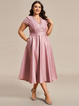 ever HARLEY|Romantic V-neck Lace Bodice Wedding Guest Dress with Pockets
