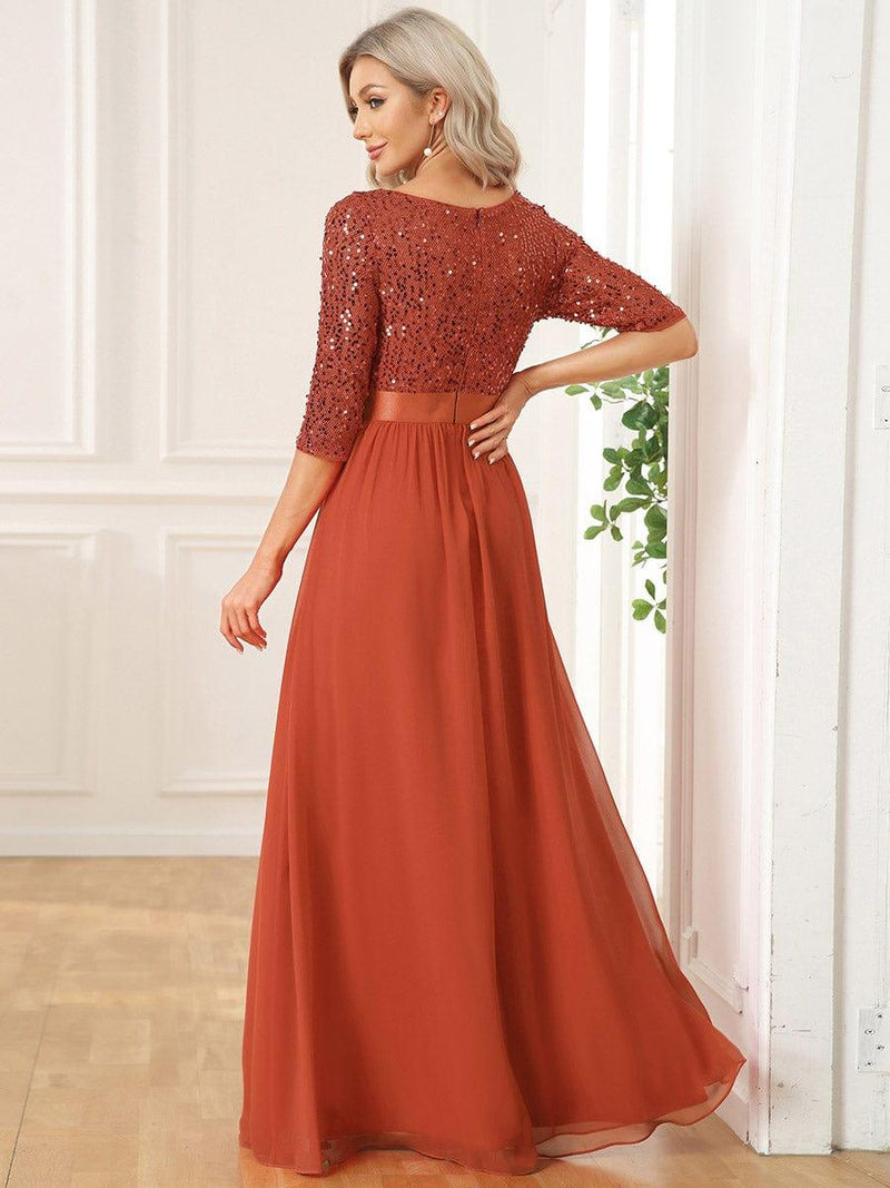 ever FLORENCE|Elegant Round Neckline Long Sleeves Sequin Evening Dress