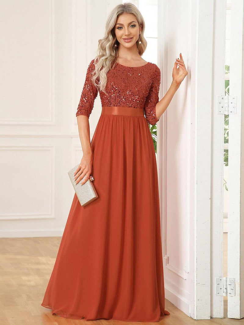 ever FLORENCE|Elegant Round Neckline Long Sleeves Sequin Evening Dress