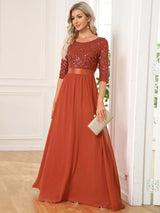 ever FLORENCE|Elegant Round Neckline Long Sleeves Sequin Evening Dress