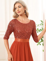 ever FLORENCE|Elegant Round Neckline Long Sleeves Sequin Evening Dress