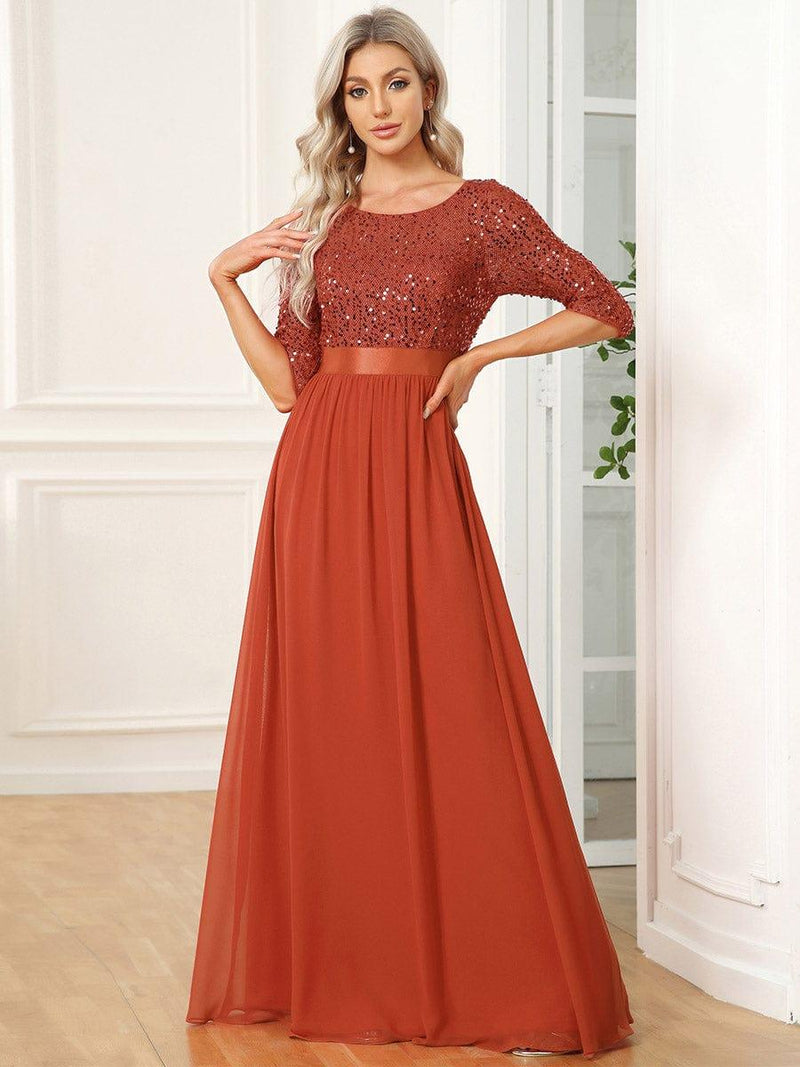 ever FLORENCE|Elegant Round Neckline Long Sleeves Sequin Evening Dress