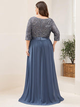 ever FLORENCE|Elegant Round Neckline Long Sleeves Sequin Evening Dress