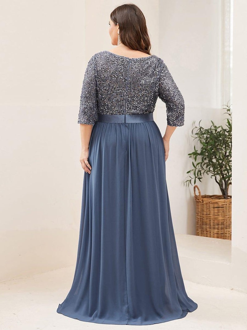 ever FLORENCE|Elegant Round Neckline Long Sleeves Sequin Evening Dress