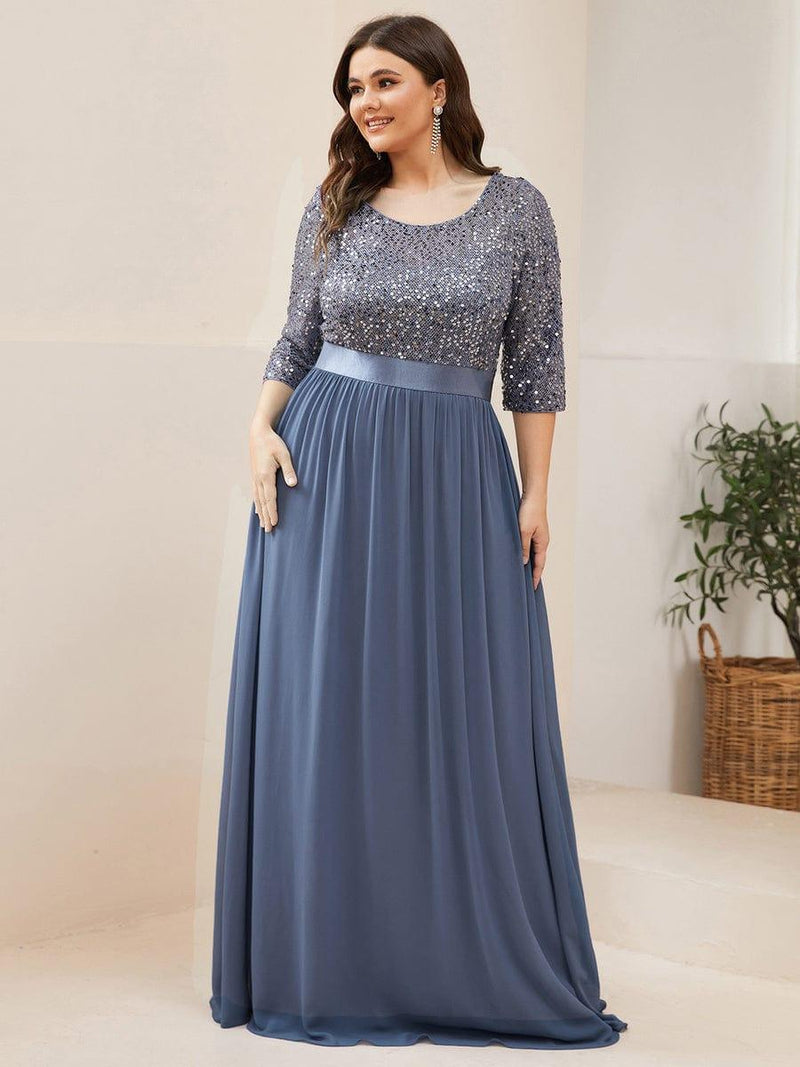 ever FLORENCE|Elegant Round Neckline Long Sleeves Sequin Evening Dress