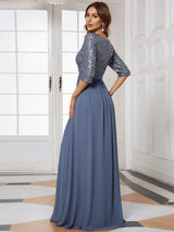 ever FLORENCE|Elegant Round Neckline Long Sleeves Sequin Evening Dress