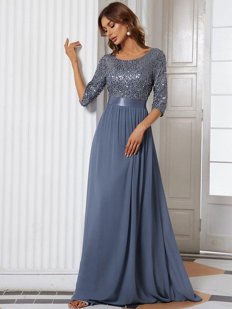 ever FLORENCE|Elegant Round Neckline Long Sleeves Sequin Evening Dress