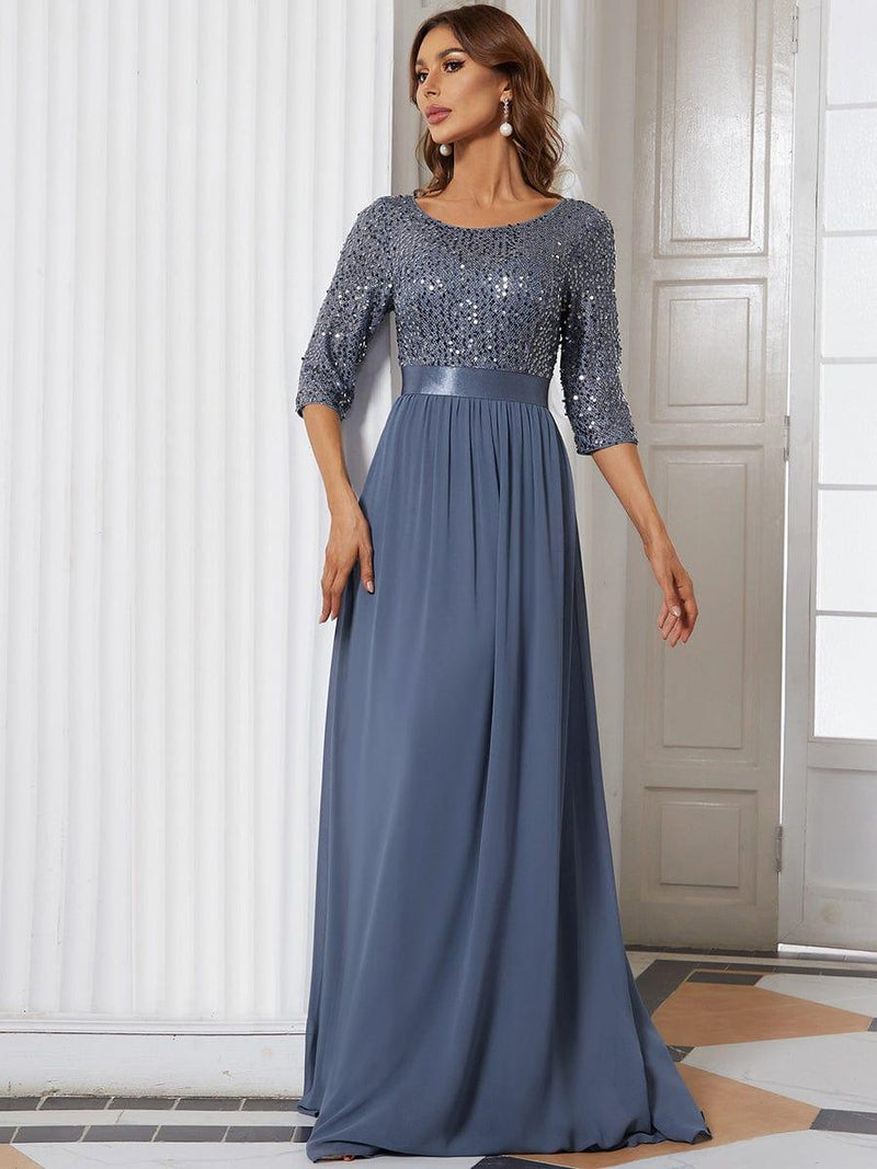 ever FLORENCE|Elegant Round Neckline Long Sleeves Sequin Evening Dress