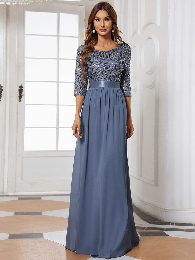 ever FLORENCE|Elegant Round Neckline Long Sleeves Sequin Evening Dress