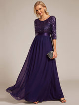 ever FLORENCE|Elegant Round Neckline Long Sleeves Sequin Evening Dress