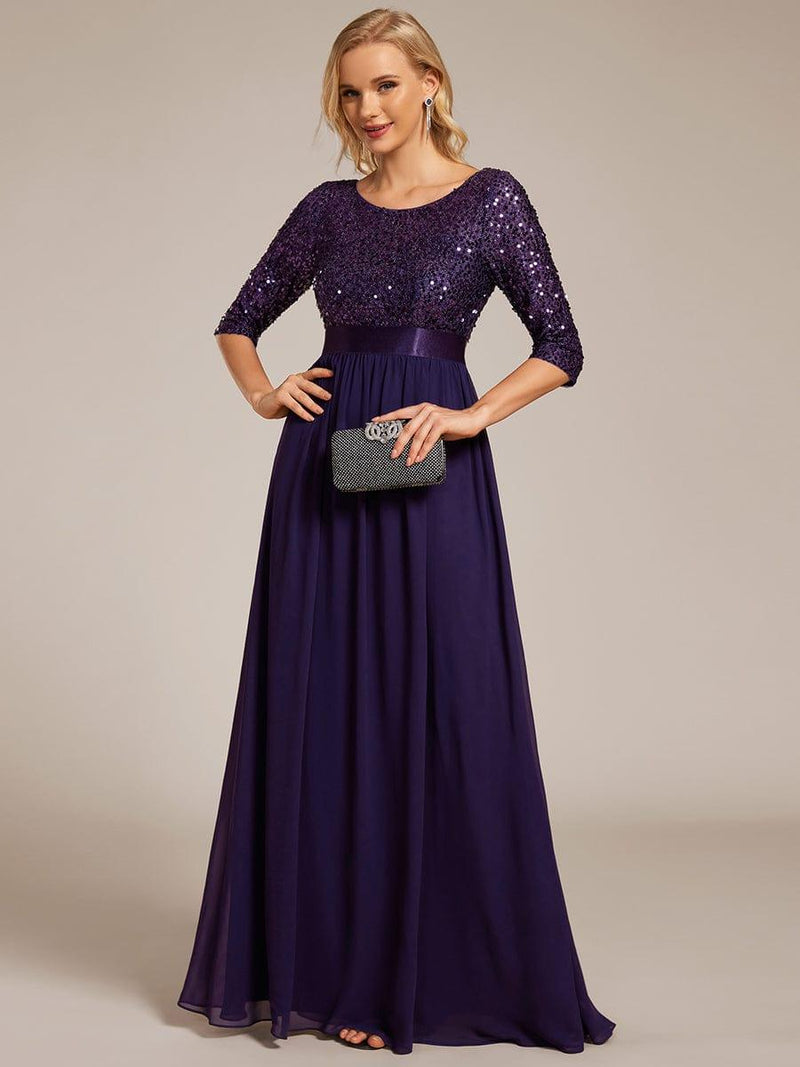 ever FLORENCE|Elegant Round Neckline Long Sleeves Sequin Evening Dress