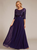 ever FLORENCE|Elegant Round Neckline Long Sleeves Sequin Evening Dress
