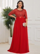 ever FLORENCE|Elegant Round Neckline Long Sleeves Sequin Evening Dress