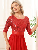 ever FLORENCE|Elegant Round Neckline Long Sleeves Sequin Evening Dress