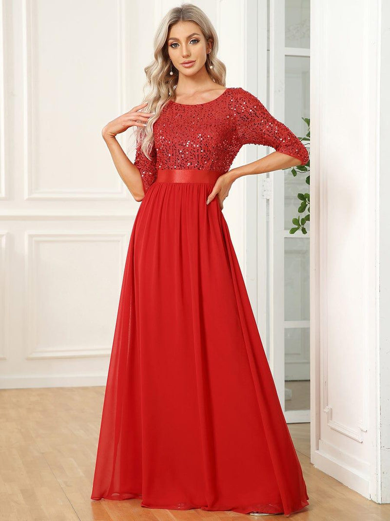 ever FLORENCE|Elegant Round Neckline Long Sleeves Sequin Evening Dress