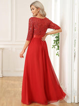 ever FLORENCE|Elegant Round Neckline Long Sleeves Sequin Evening Dress