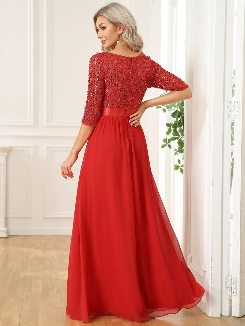 ever FLORENCE|Elegant Round Neckline Long Sleeves Sequin Evening Dress