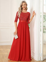 ever FLORENCE|Elegant Round Neckline Long Sleeves Sequin Evening Dress