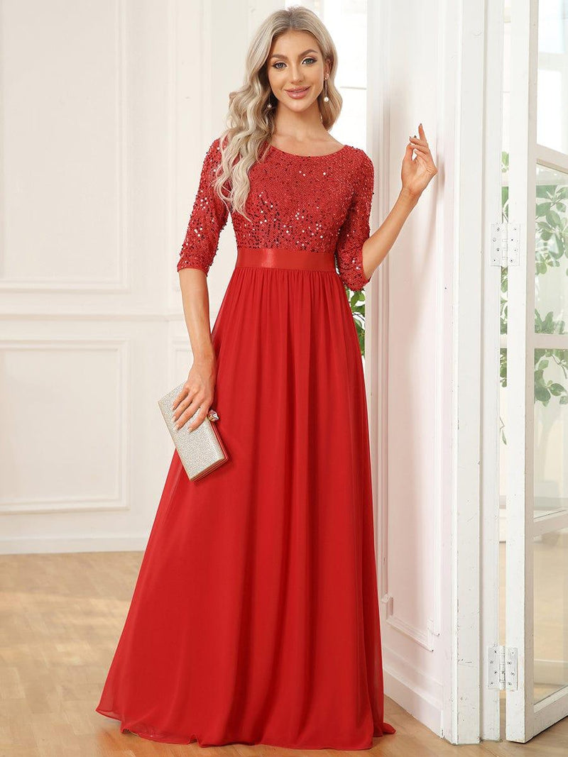 ever FLORENCE|Elegant Round Neckline Long Sleeves Sequin Evening Dress