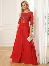 ever FLORENCE|Elegant Round Neckline Long Sleeves Sequin Evening Dress