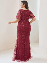 ever DIONE|Gorgeous V Neck Leaf-Sequined Fishtail Party Dress