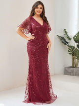 ever DIONE|Gorgeous V Neck Leaf-Sequined Fishtail Party Dress