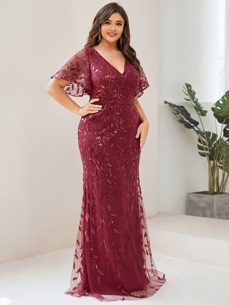 ever DIONE|Gorgeous V Neck Leaf-Sequined Fishtail Party Dress