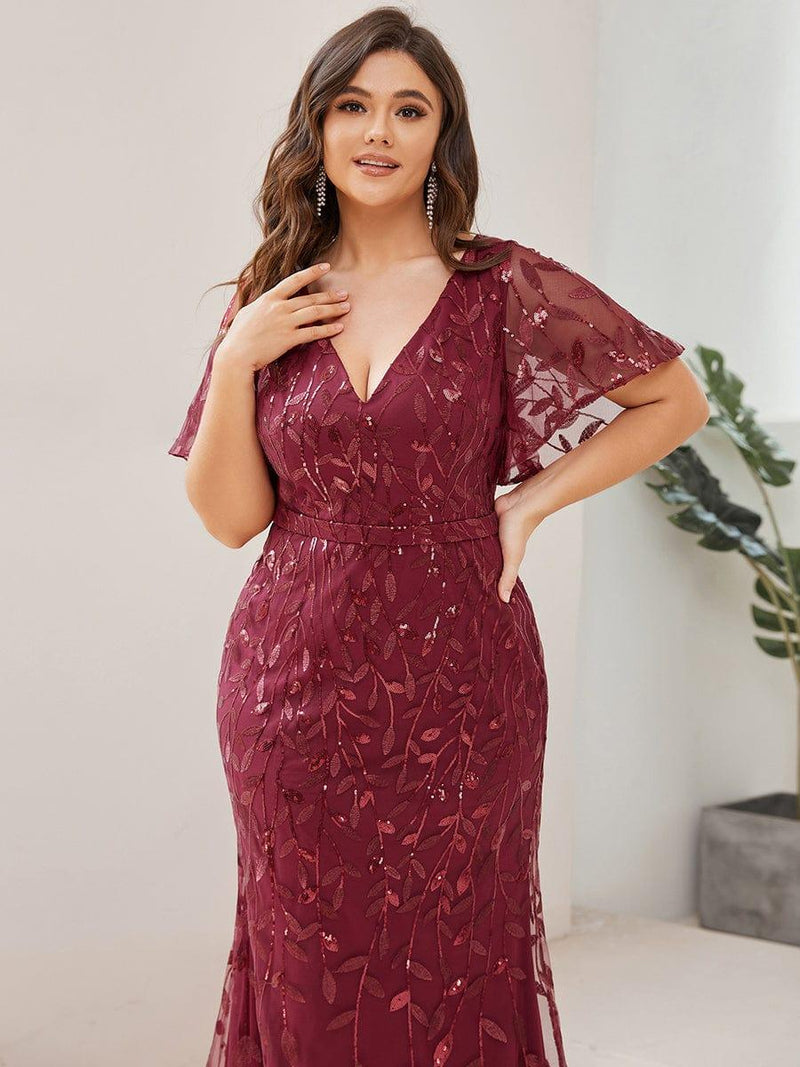 ever DIONE|Gorgeous V Neck Leaf-Sequined Fishtail Party Dress