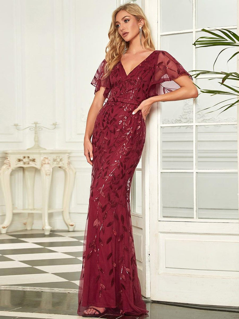 ever DIONE|Gorgeous V Neck Leaf-Sequined Fishtail Party Dress