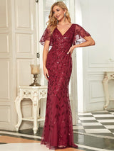 ever DIONE|Gorgeous V Neck Leaf-Sequined Fishtail Party Dress