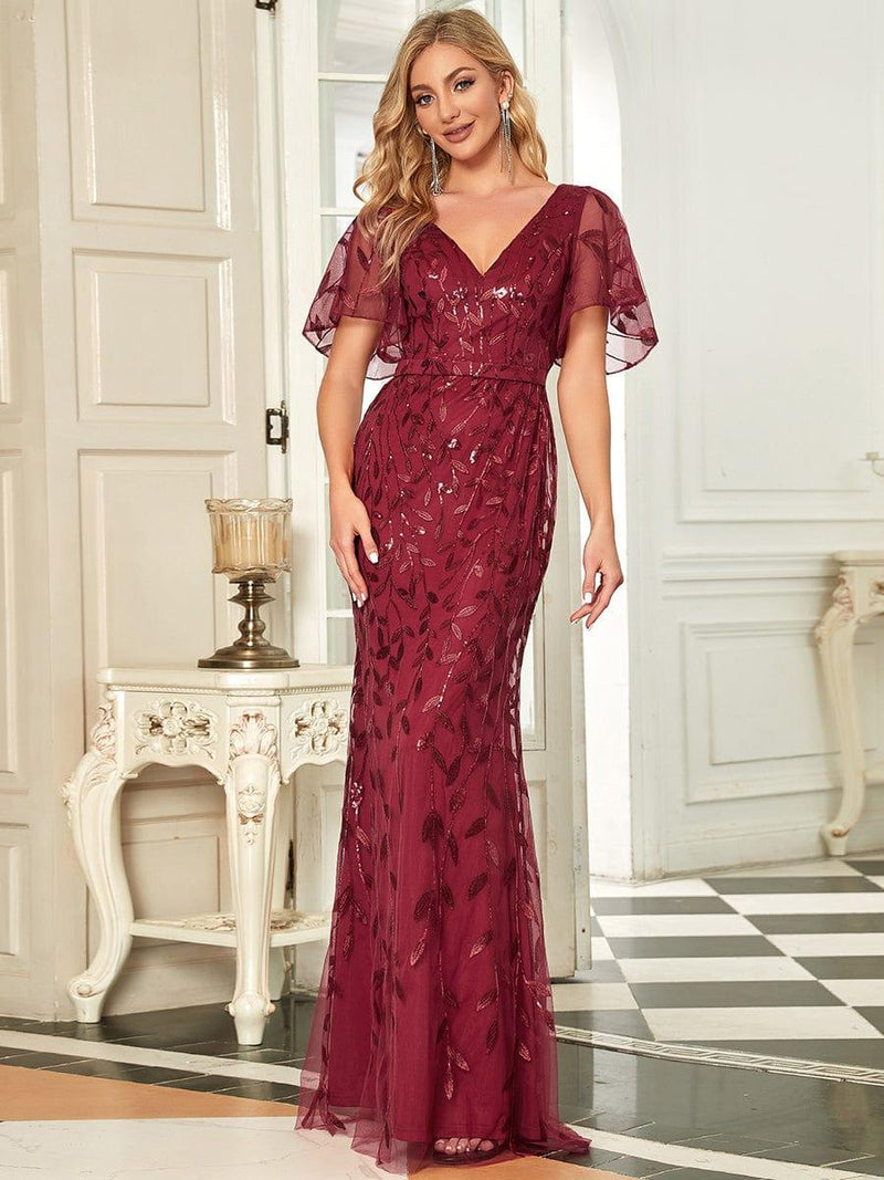 ever DIONE|Gorgeous V Neck Leaf-Sequined Fishtail Party Dress