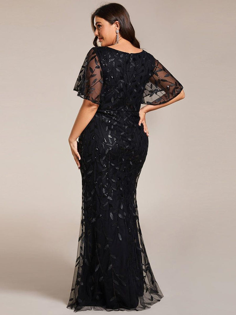 ever DIONE|Gorgeous V Neck Leaf-Sequined Fishtail Party Dress